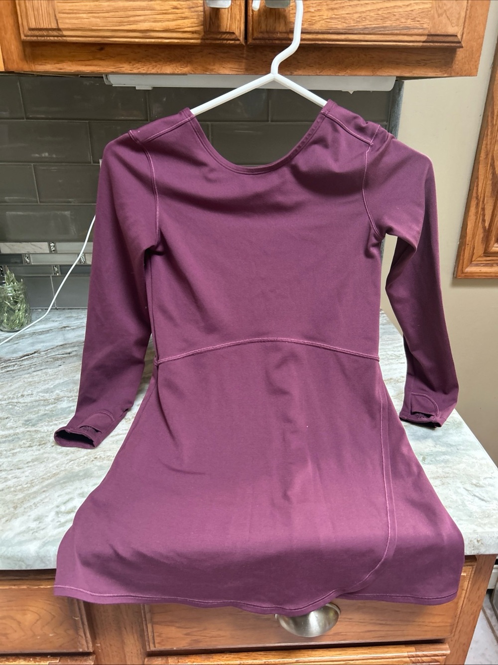 Athleta Girl's Chit Chat Long Sleeve Athletic Dress in Deep Plum Size 7